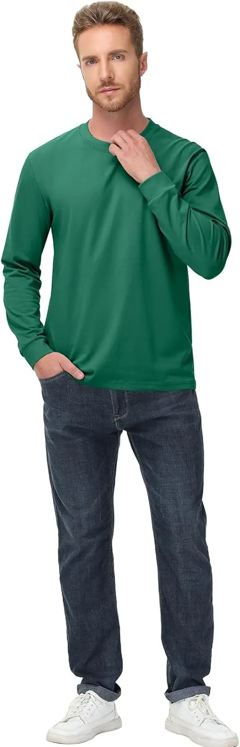 Men's Heavy Weight Long Sleeve T Shirt Crew Neck Comfort Colors Sweatshirt Cotton Thick Pre Shrunk Shirts
