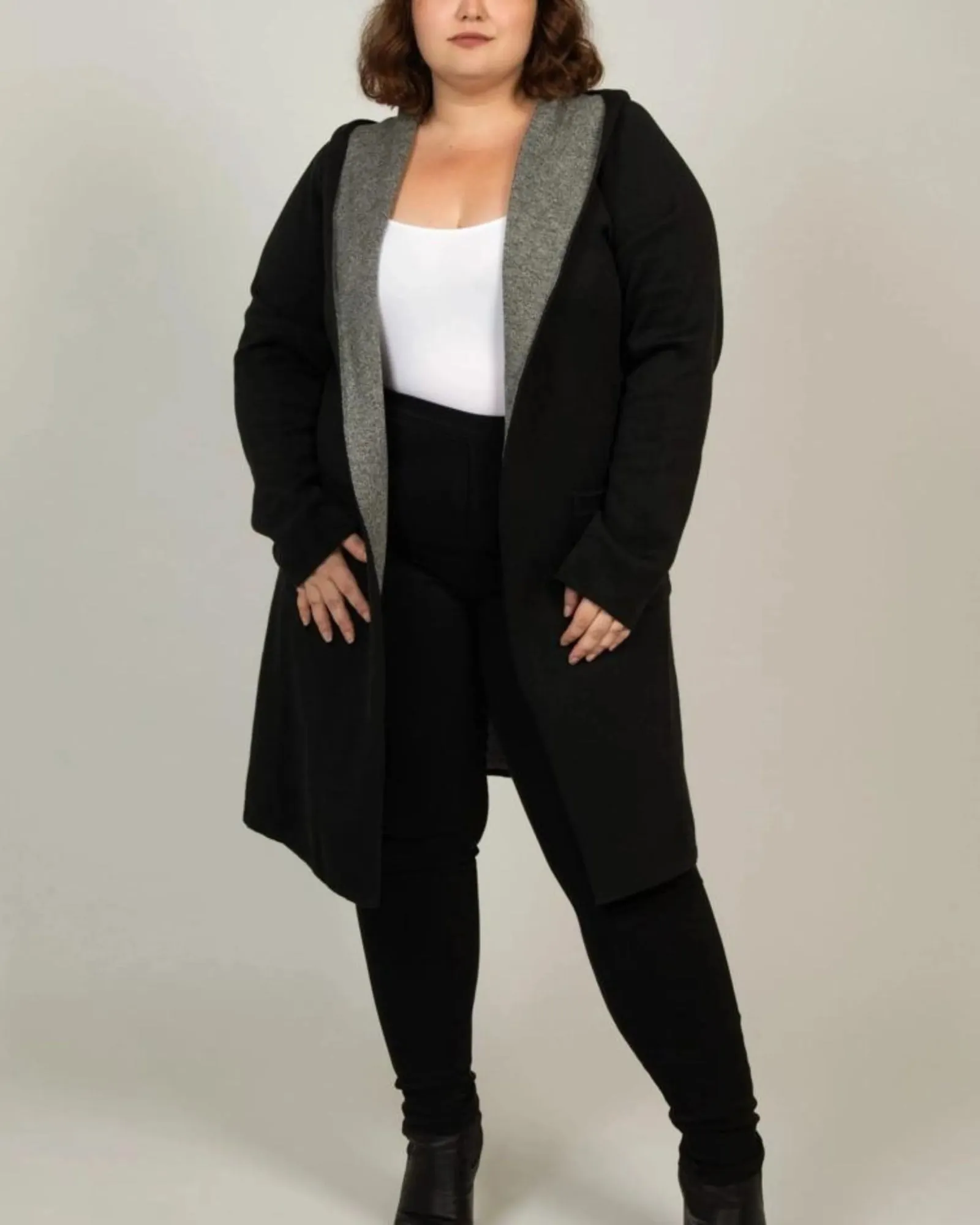 Nora Hooded Open Front Knit Cardigan Black | Black