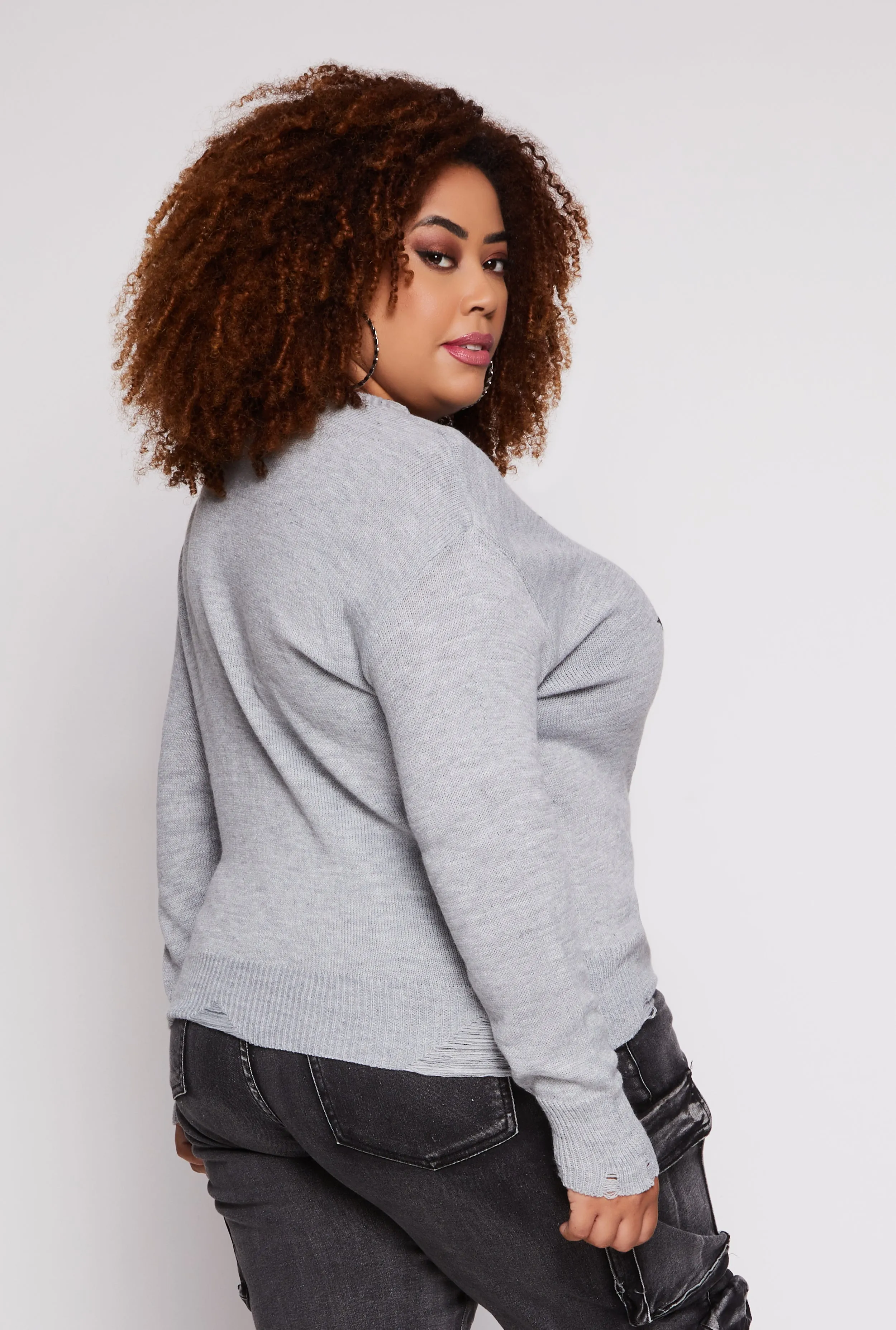 Plus Size Star Distressed Sweater