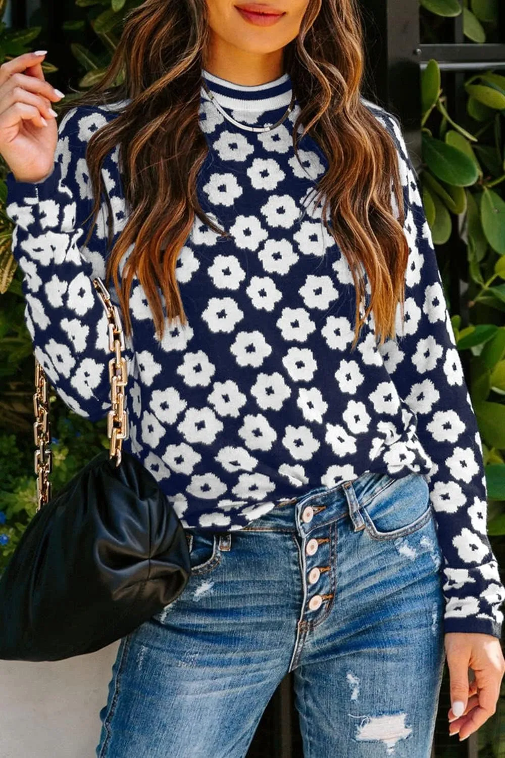 PRETTYGARDEN Women's Knit Floral Print Sweater Crewneck Long Sleeve Lightweight Pullover Sweatshirt