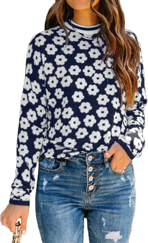 PRETTYGARDEN Women's Knit Floral Print Sweater Crewneck Long Sleeve Lightweight Pullover Sweatshirt