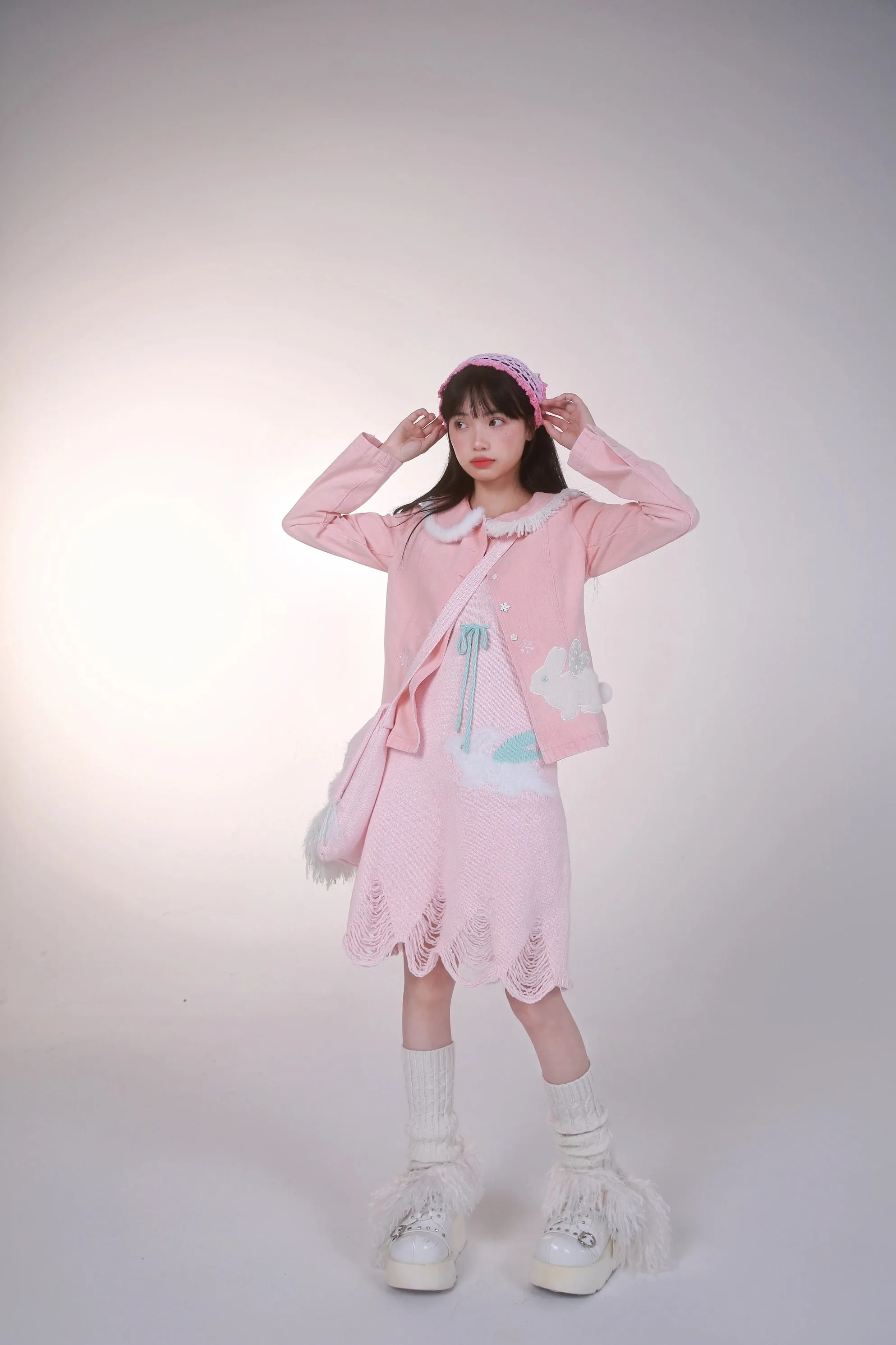 [Rose Island] Pink Bunny Denim Jacket