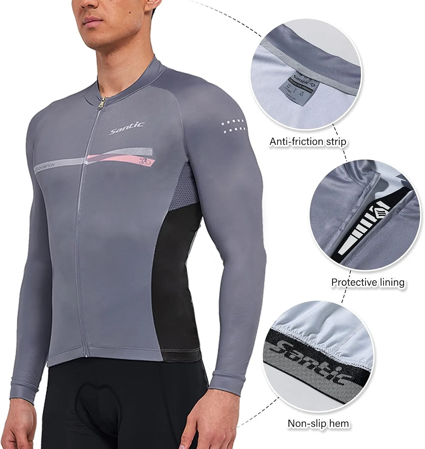Santic Cycling Jersey Men's Long Sleeve Tops Mountain Bike Shirts Bicycle Jacket with Pockets