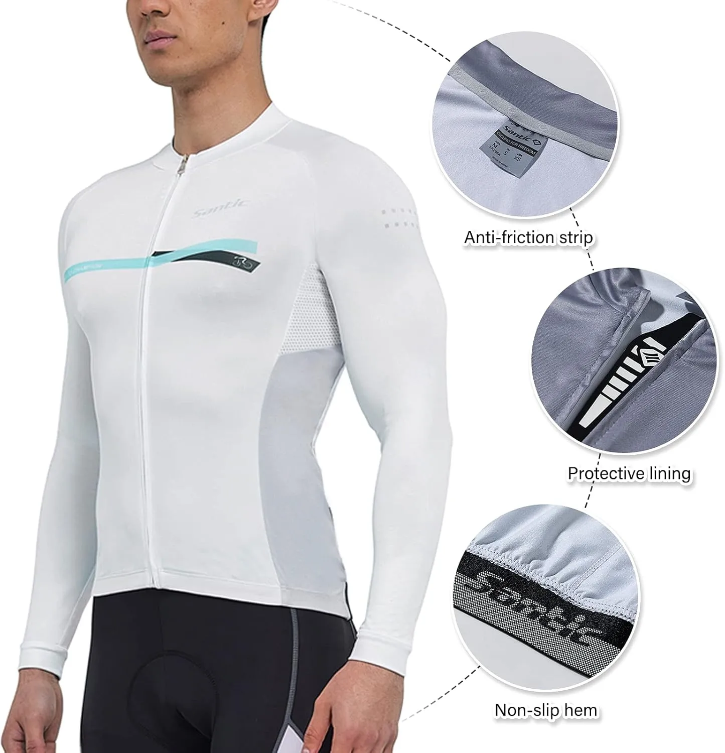 Santic Cycling Jersey Men's Long Sleeve Tops Mountain Bike Shirts Bicycle Jacket with Pockets