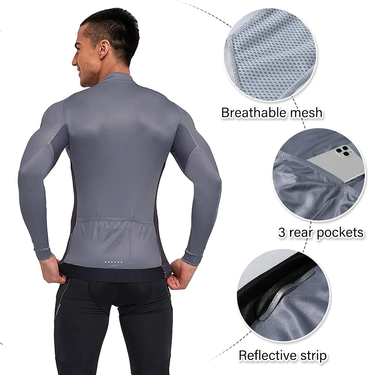 Santic Cycling Jersey Men's Long Sleeve Tops Mountain Bike Shirts Bicycle Jacket with Pockets