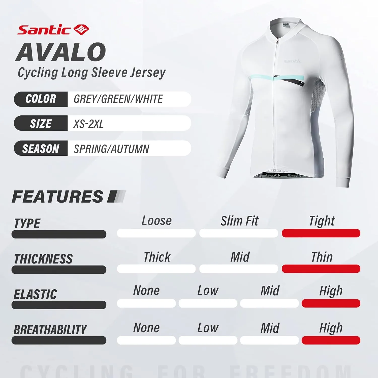 Santic Cycling Jersey Men's Long Sleeve Tops Mountain Bike Shirts Bicycle Jacket with Pockets