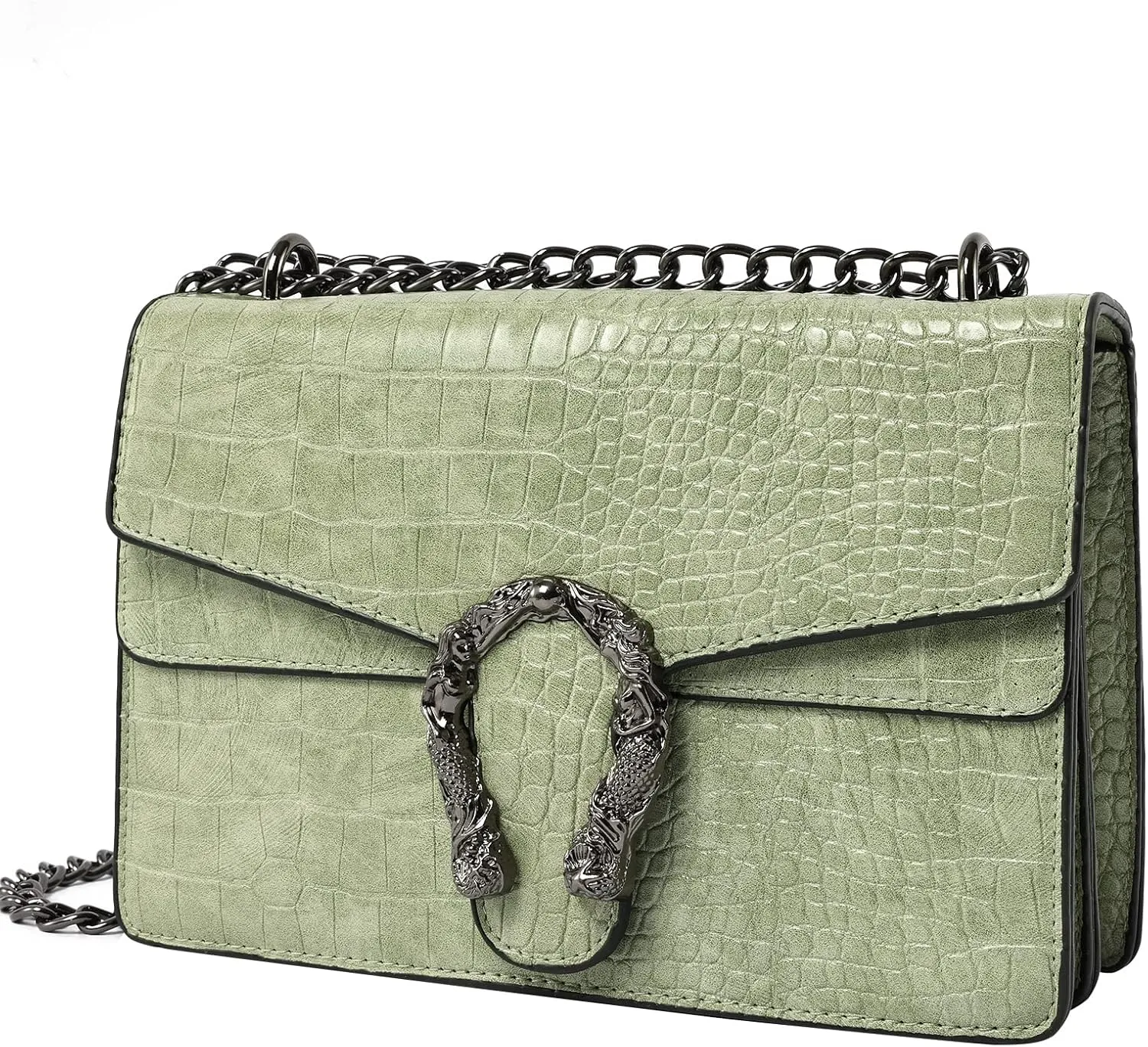 Shoulder Evening Bag for Women - Snake Printed Chain Strap Clutch Small Purse