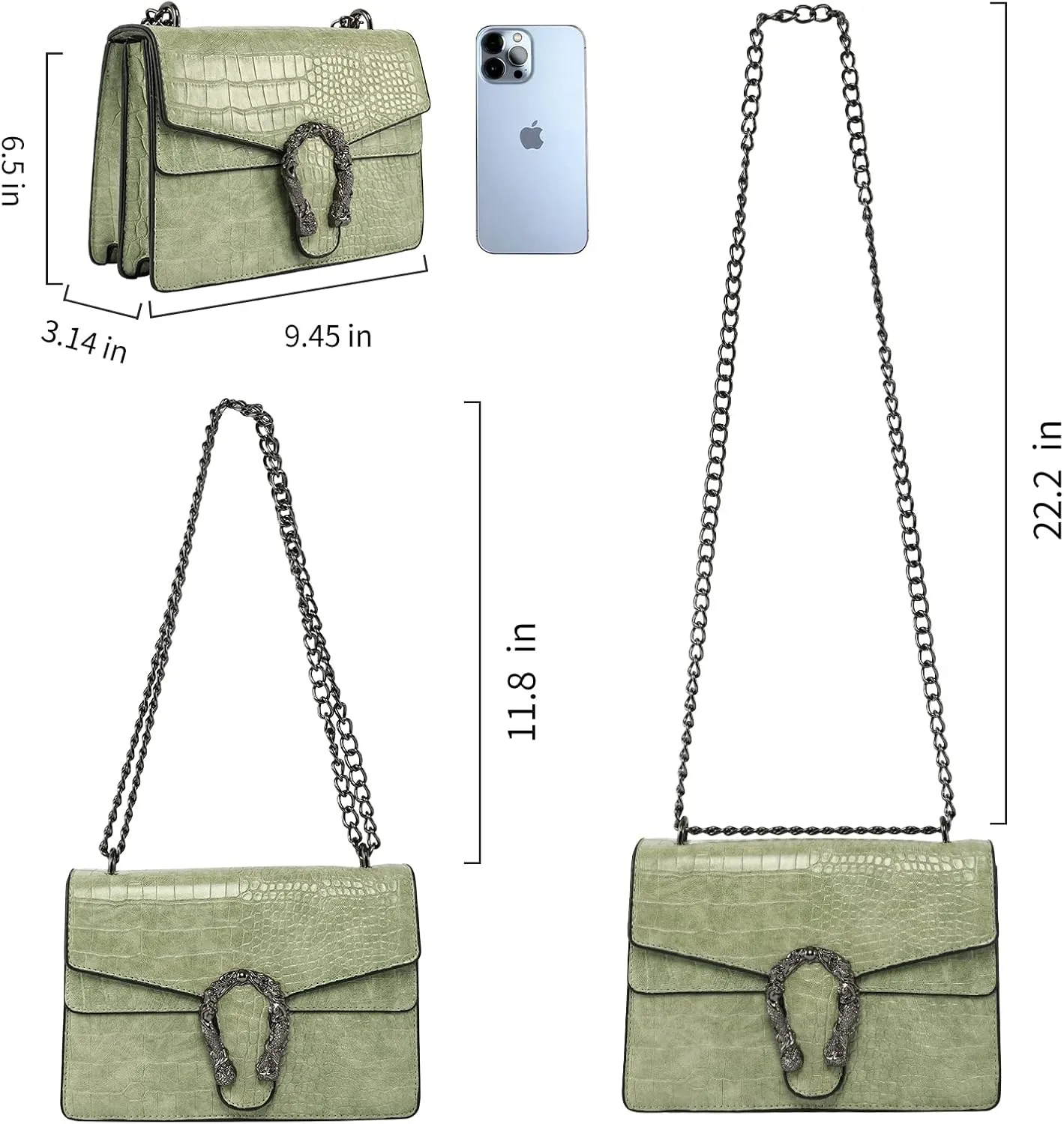 Shoulder Evening Bag for Women - Snake Printed Chain Strap Clutch Small Purse