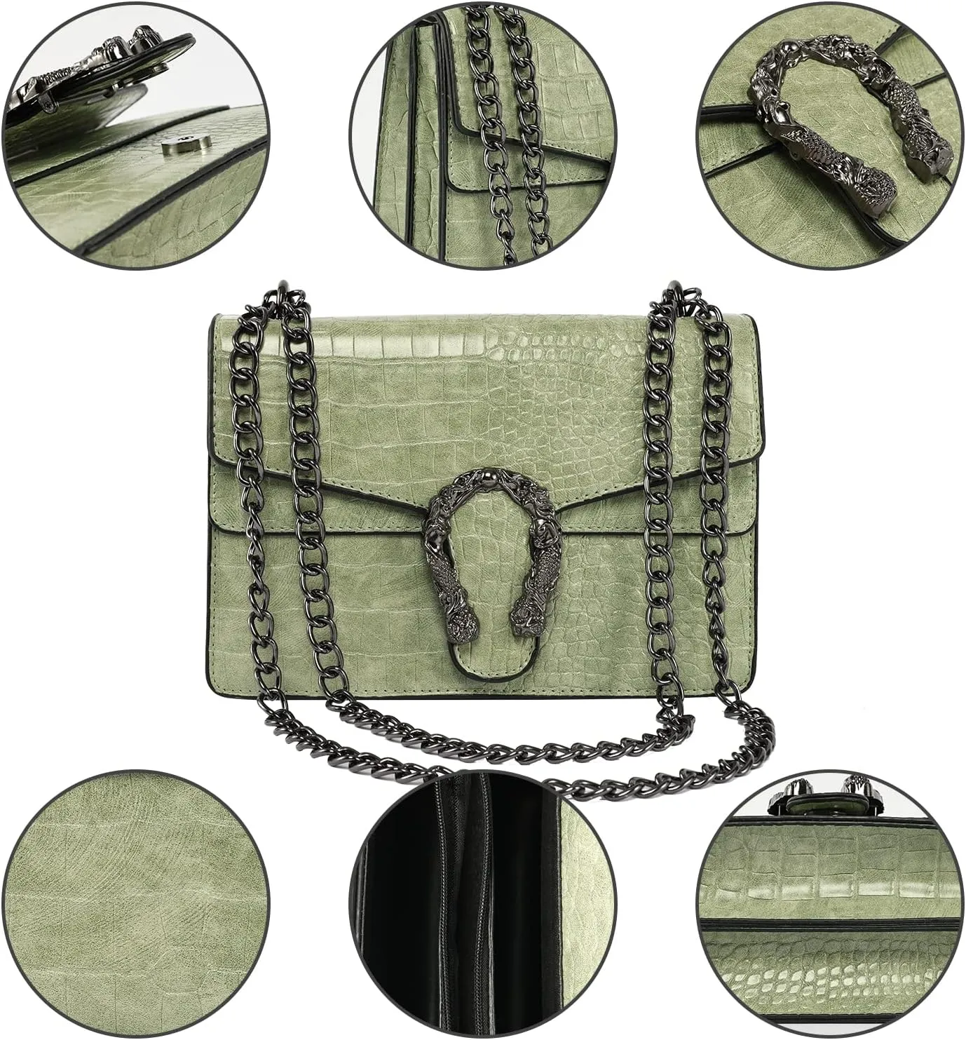 Shoulder Evening Bag for Women - Snake Printed Chain Strap Clutch Small Purse
