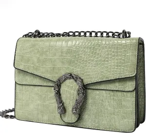 Shoulder Evening Bag for Women - Snake Printed Chain Strap Clutch Small Purse