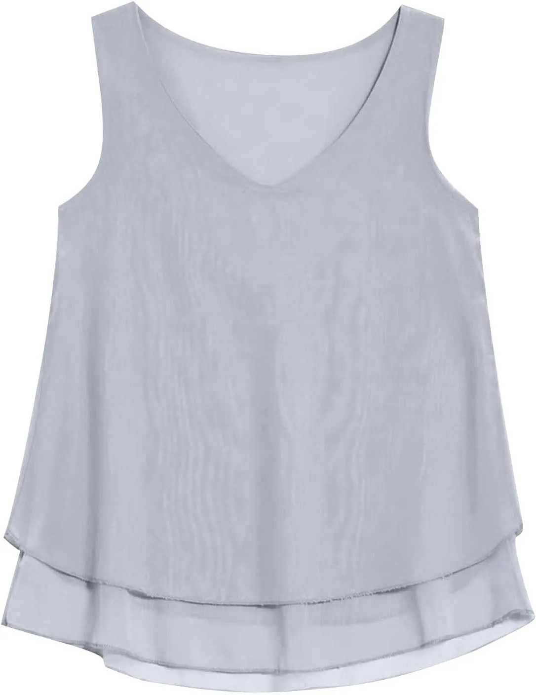 Tank Tops for Women 2025 Loose Sleeveless V Neck Solid Color Chiffon Tank Top Double Layers Casual Summer Blouses