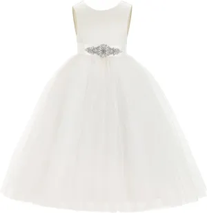 V-Back Satin Junior Bridesmaid Gown Flower Girl Dress Wedding Reception 219
