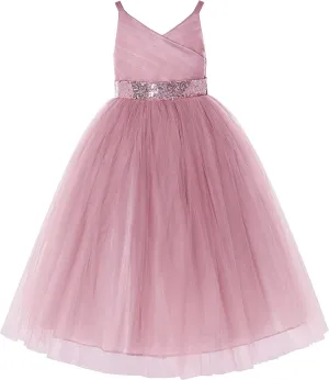 V-Neck Tulle Flower Girl Dresses for Wedding Toddler Junior Bridesmaid 218