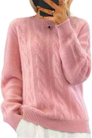 Women's Cable Knit Chunky Sweater Crewneck Long Sleeve Solid Retro Warm Elegant Pullover Jumper Knitwear