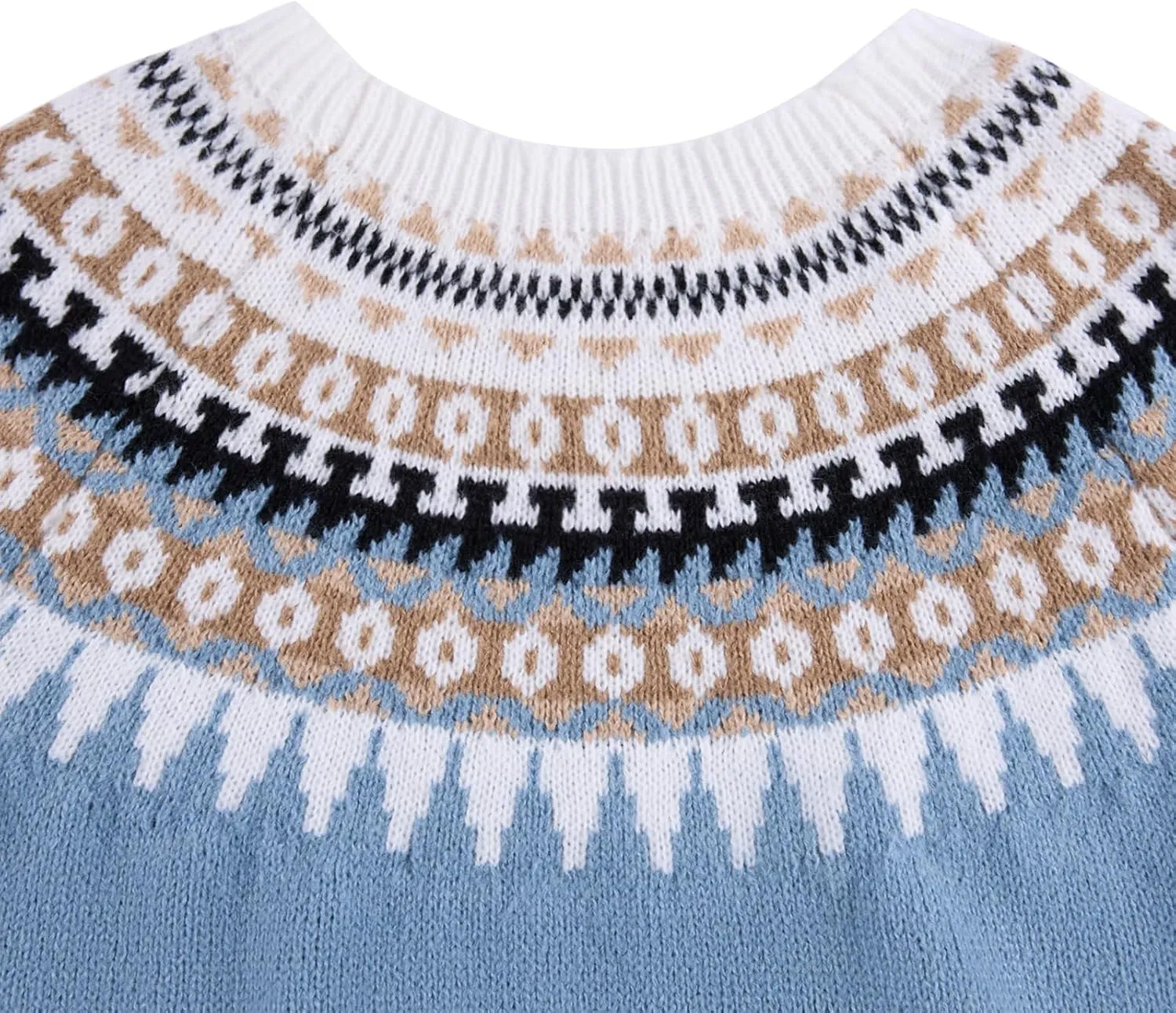 Women's Classic Fair Isle Pattern Knit Sweater 2024 Trendy Casual Loose Crewneck Long Sleeve Lightweight Jumper Tops