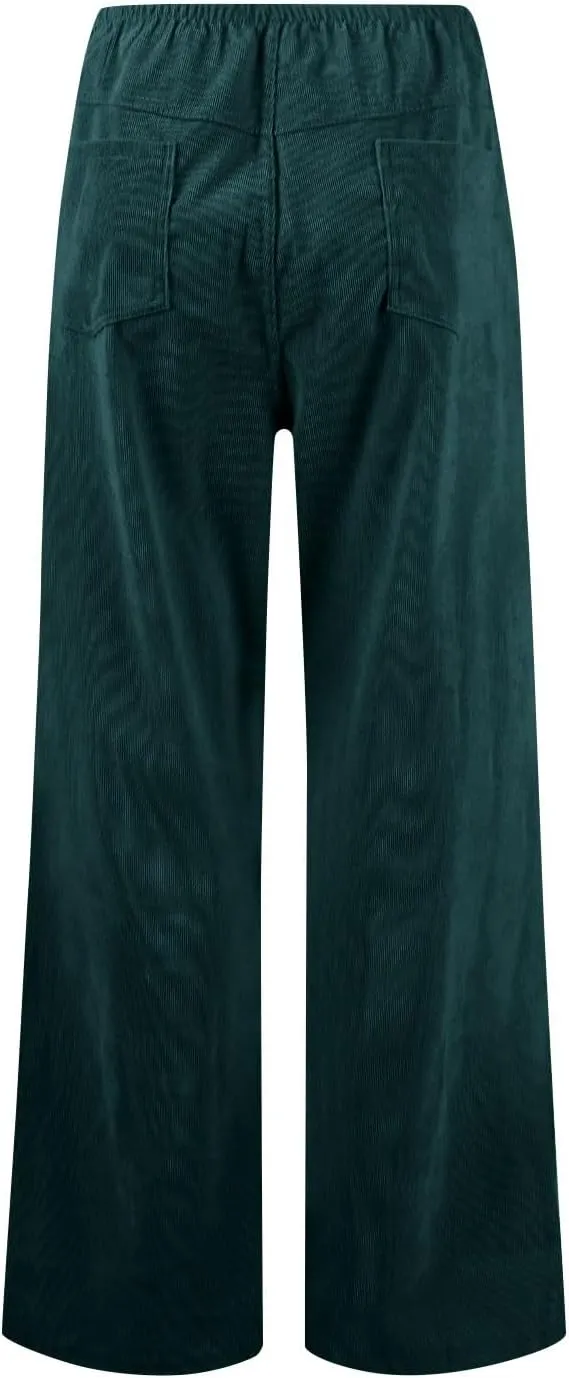 Women's Corduroy Flare Pants Skinny High Waisted Business Casual Pant Side Zipper Wide Leg Trousers with Pockets