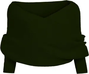 Women’s Fall Fashion Long Sleeve Off Shoulder V Neck Asymmetric Hem Knit Cropped Sweater Top
