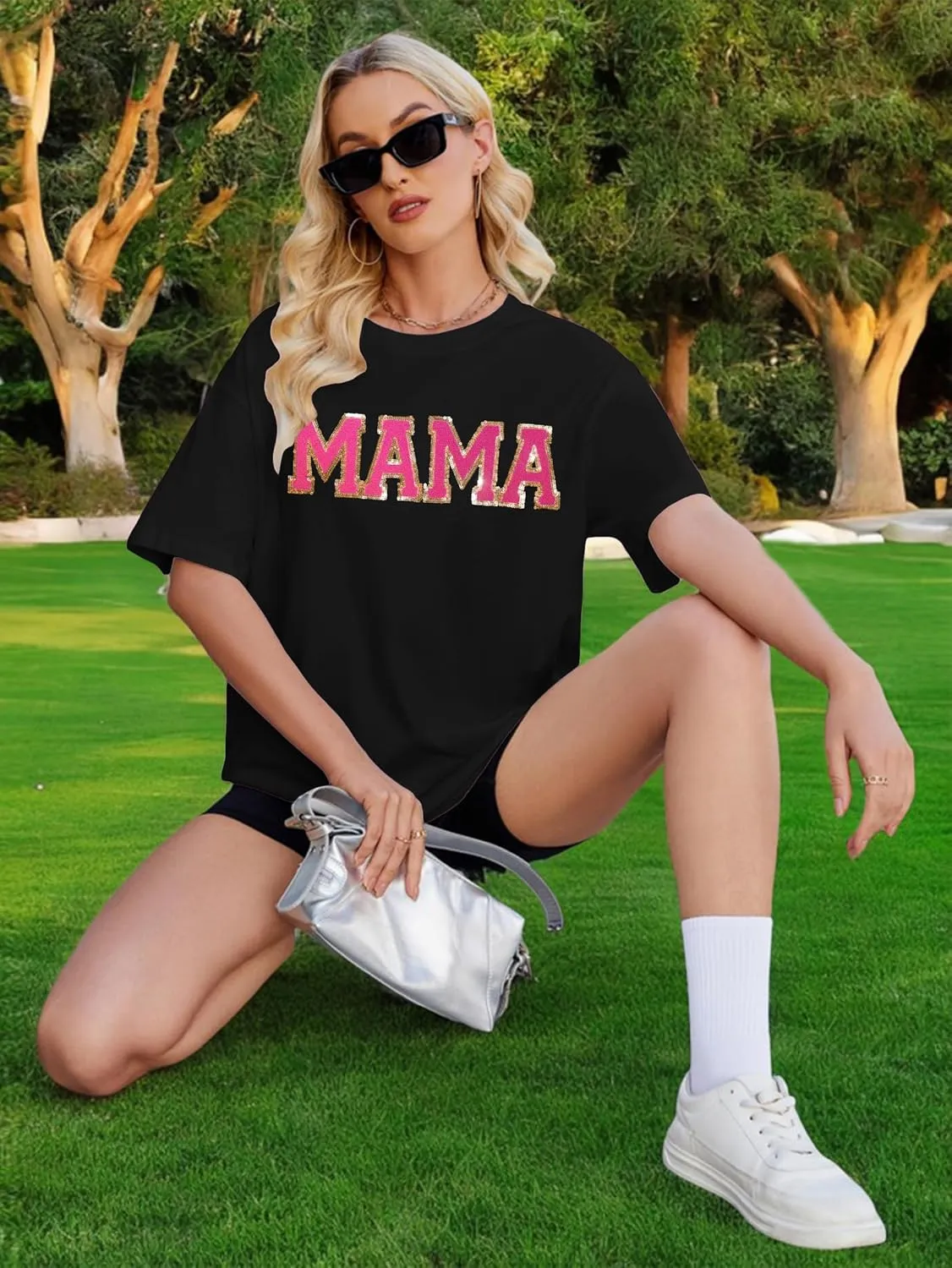 Women's Mama Shirt: Oversized Mama Shirts Trendy Mom T Shirt Loose Casual Summer Shirts Letter Print Short Sleeve Tops