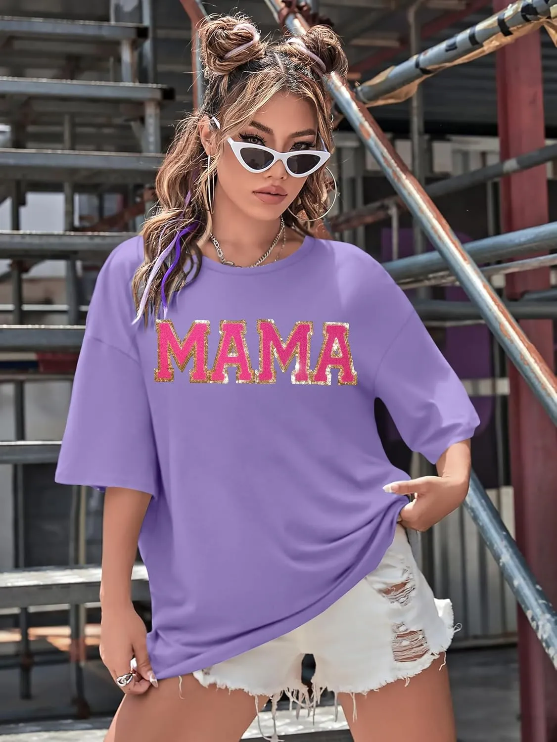 Women's Mama Shirt: Oversized Mama Shirts Trendy Mom T Shirt Loose Casual Summer Shirts Letter Print Short Sleeve Tops