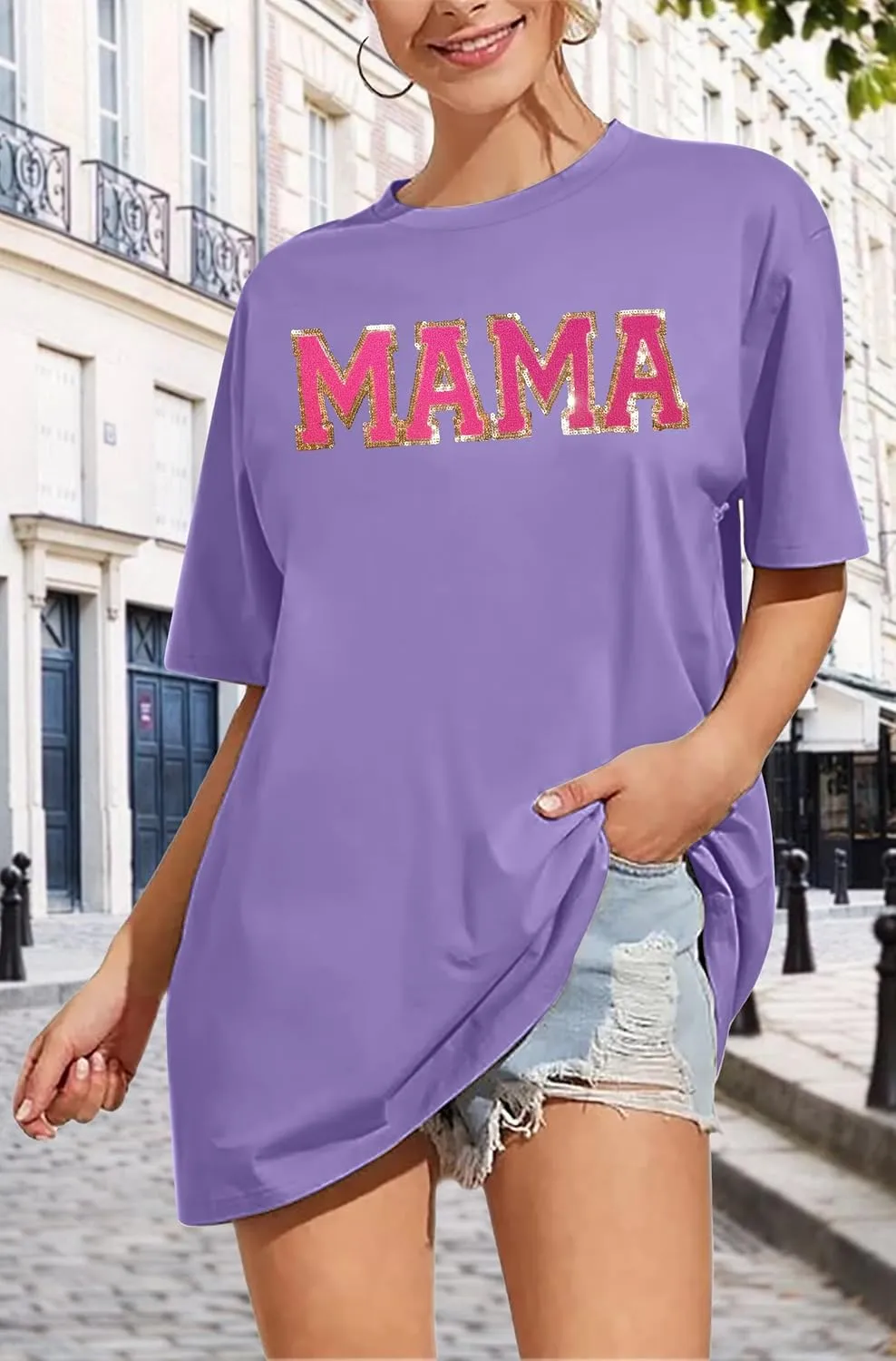 Women's Mama Shirt: Oversized Mama Shirts Trendy Mom T Shirt Loose Casual Summer Shirts Letter Print Short Sleeve Tops