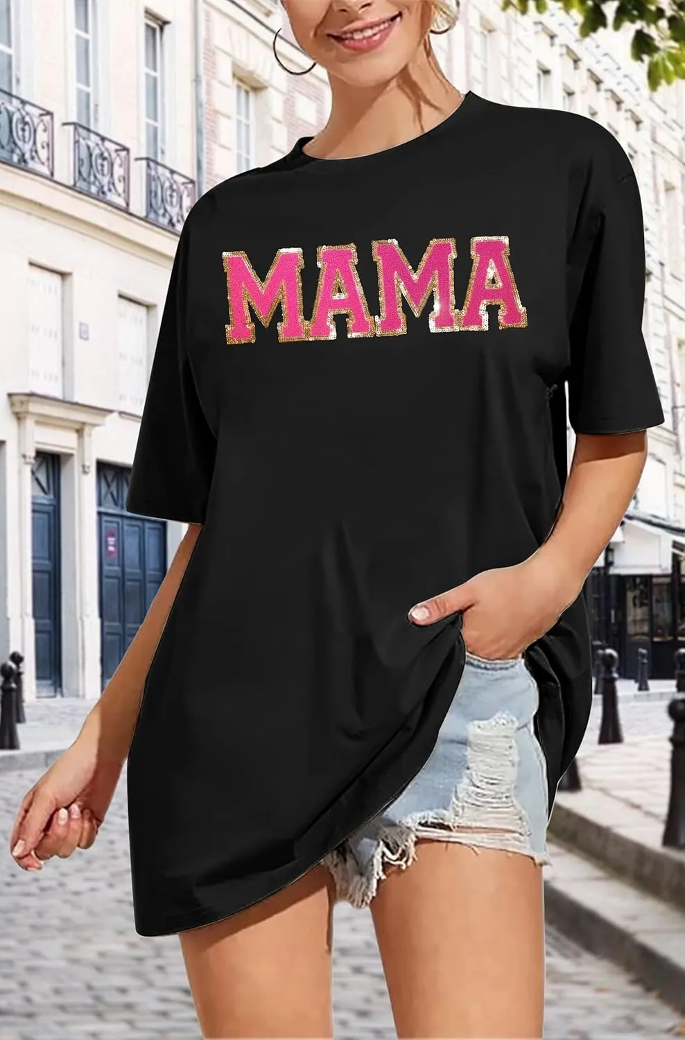 Women's Mama Shirt: Oversized Mama Shirts Trendy Mom T Shirt Loose Casual Summer Shirts Letter Print Short Sleeve Tops