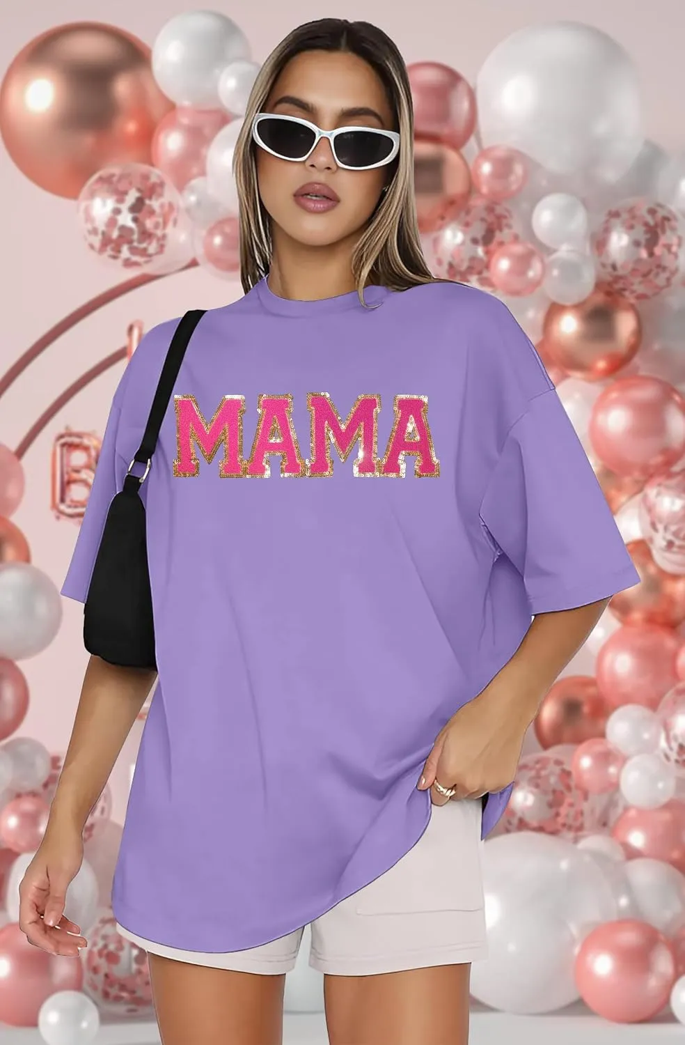 Women's Mama Shirt: Oversized Mama Shirts Trendy Mom T Shirt Loose Casual Summer Shirts Letter Print Short Sleeve Tops