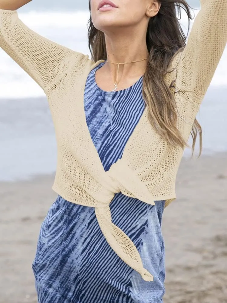 YeMgSiP Women's Tie Front Shrug 3/4 Sleeve Bolero Sheer Knotted Lightweight Cardigan Sweaters Short Shawl Tops