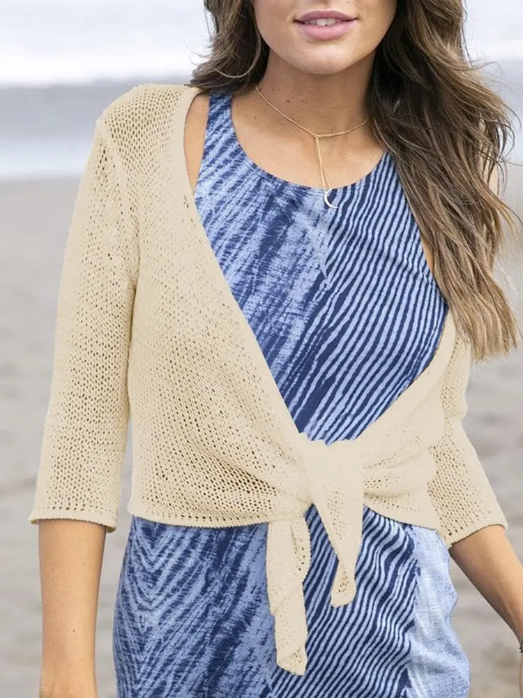 YeMgSiP Women's Tie Front Shrug 3/4 Sleeve Bolero Sheer Knotted Lightweight Cardigan Sweaters Short Shawl Tops