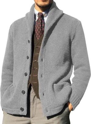 ZWRXW Cardigan Sweater for Mens Button Shawl Collar Cable Knit Top Casual Loose Long Sleeve Chenille Coats with Pockets